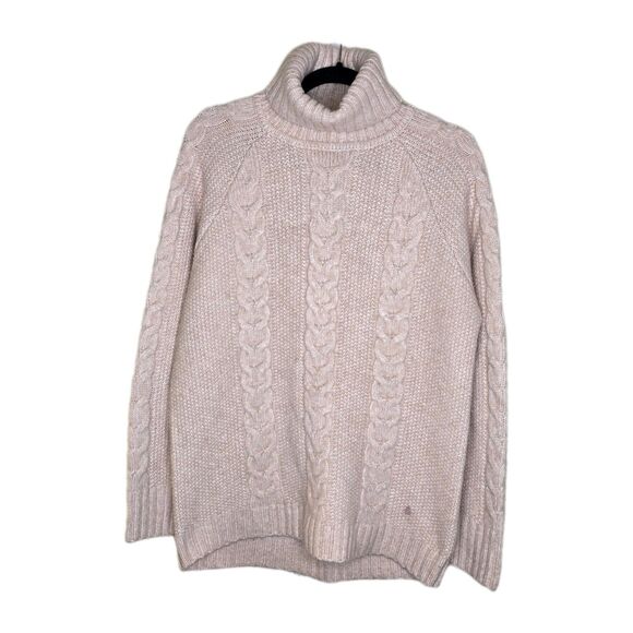 Kari Traa Women's Lid Knit Medium Cable-Knit Light Pink Turtleneck Sweater - Picture 2 of 10